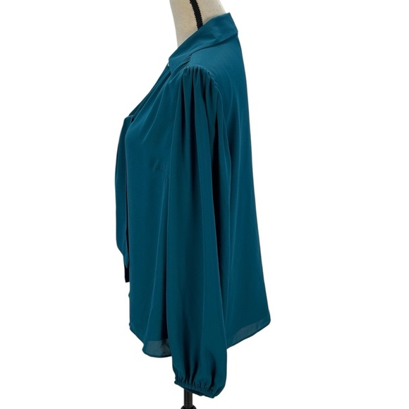 INC Long Sleeve Collared Tie Neck Chain Detail Blouse - Blue Green - size Medium - Picture 4 of 9